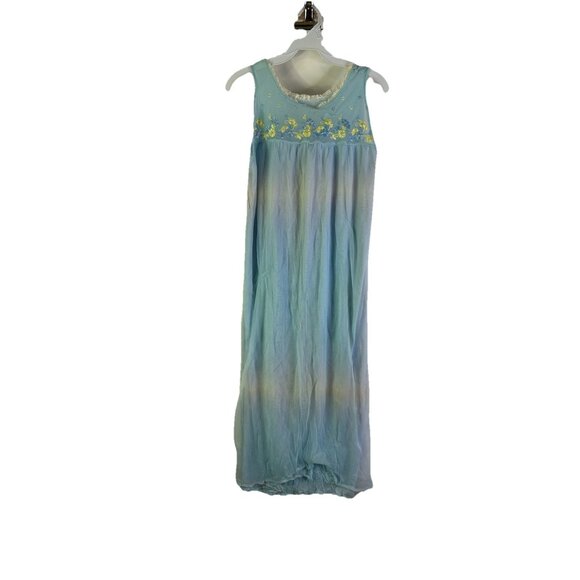 Vintage 70s Nylon Chiffon Floral Embroidered Negligee Slip - Picture 1 of 9